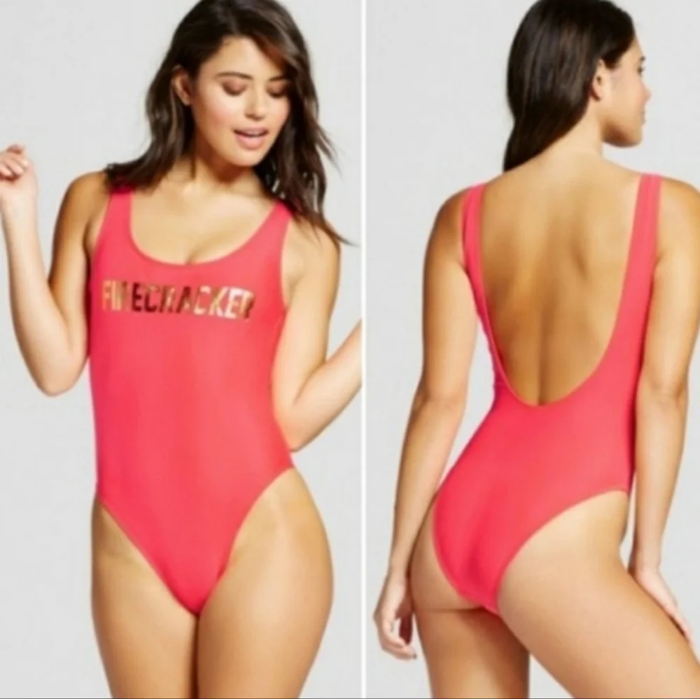 Firecracker / baywatch look alike Hig leg one-piece Red corals swimsuit size XL - Picture 1 of 10